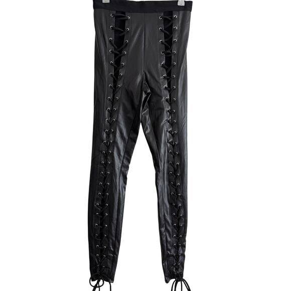 CURRENT MOOD | Dolls Kill Black Nancy Faux Leather Lace Up Corset Leggings Small - Picture 1 of 5